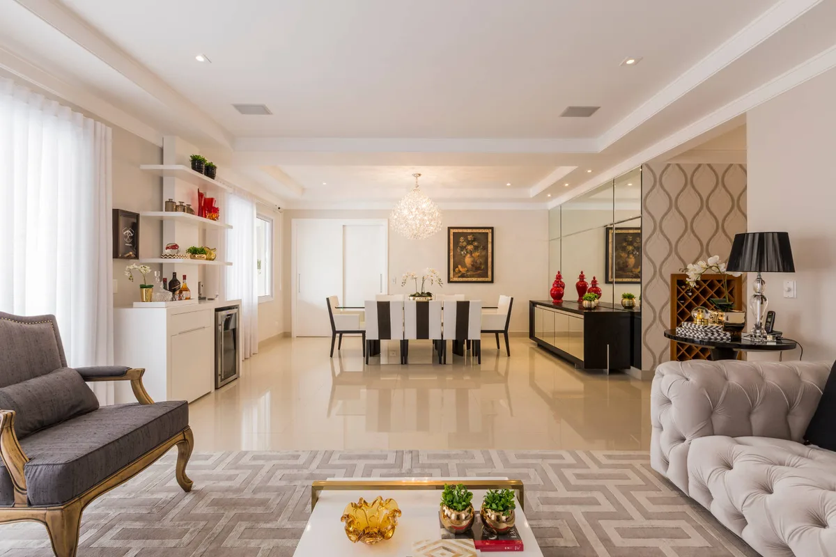 Sala de estar da Casa Alpha Conde II, projeto de interiores em Alphaville, Barueri - SP assinado pela Meira Martins (imagem 3 de 19)